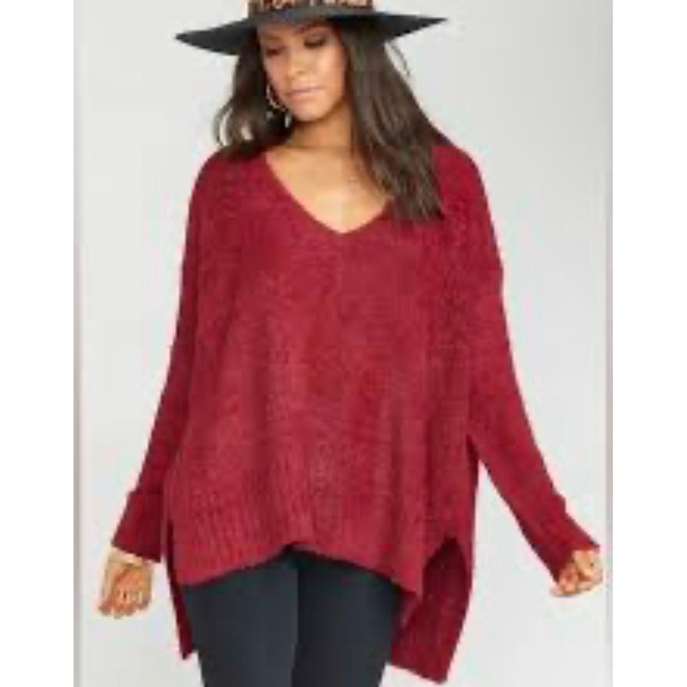 Show Me Your Mumu Hug Me Sweater Majestic Maroon Women's V-Neck Oversized Knit M
